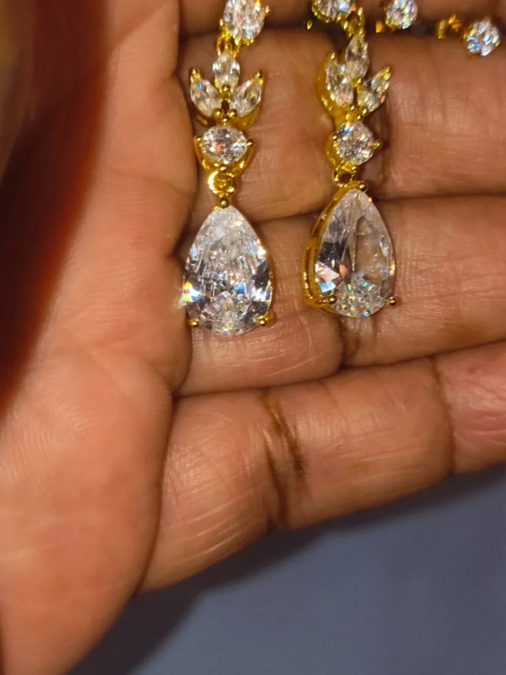 2 Pairs 14K Gold Silver CZ Dangle Stud Earrings